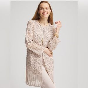 NWT Taupe Chicos Travelers Collection Embroidered Lace Jacket Size M